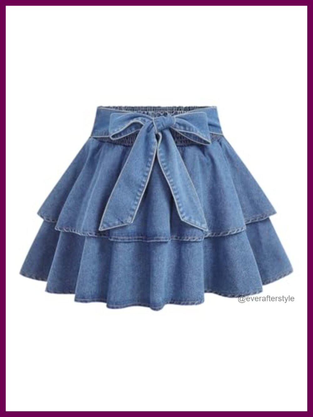 Plus Size Denim Mini Skirt Bow Tie Ruffle Hem Elastic Waist Jean Skirt